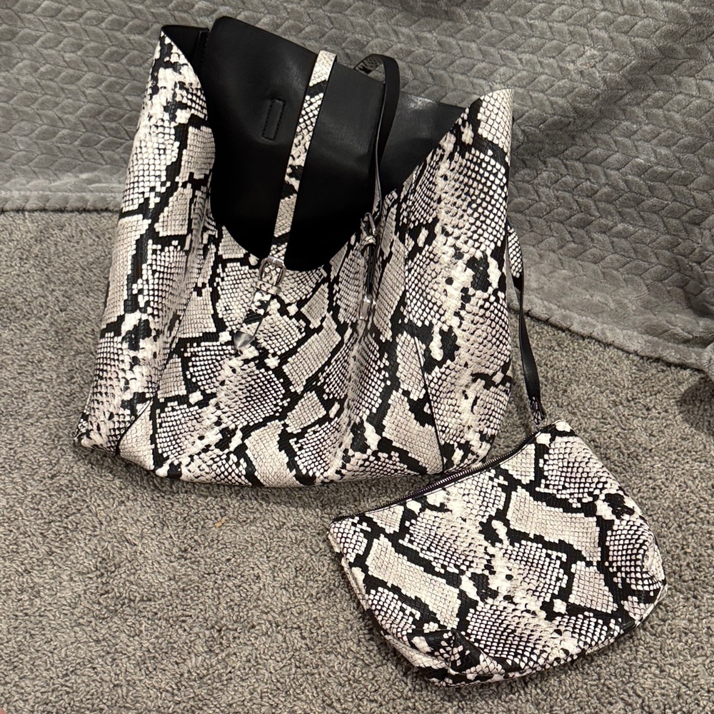 Aldo Black and White Snakeskin Tote and Clutch